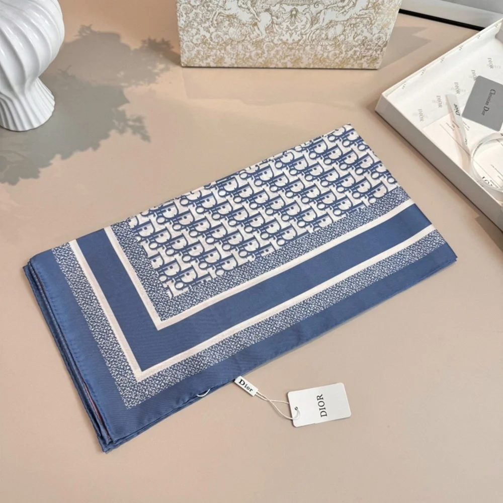 Dior Silk Scarf Classic Oblique Monogram Blue‑White